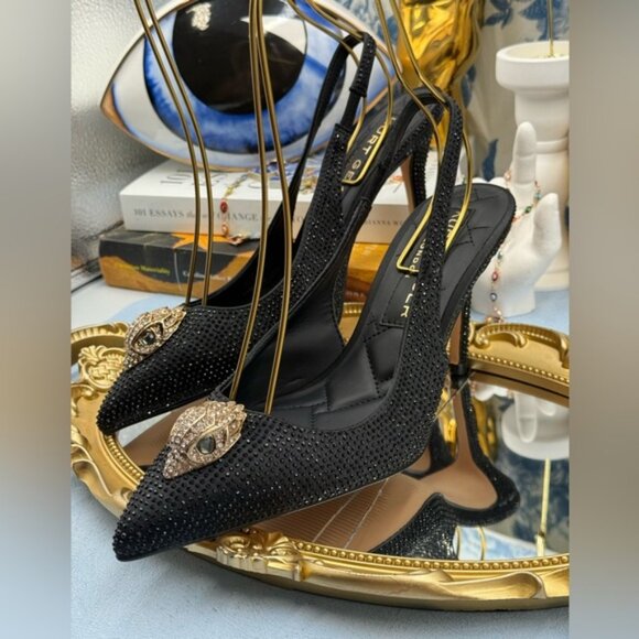 🆕 KURT GEIGER LONDON 🧿 NWOB Belgravia Black Crystal Sling Back Heel, Sz 38 7.5 - Picture 7 of 16